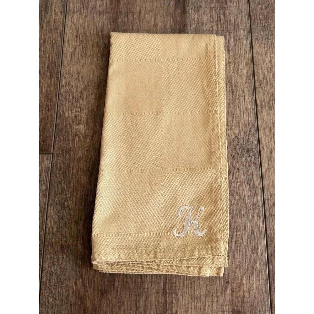 Lauren Ralph Lauren Gold Herringbone Cloth Dinner Napkin Monogrammed Letter K